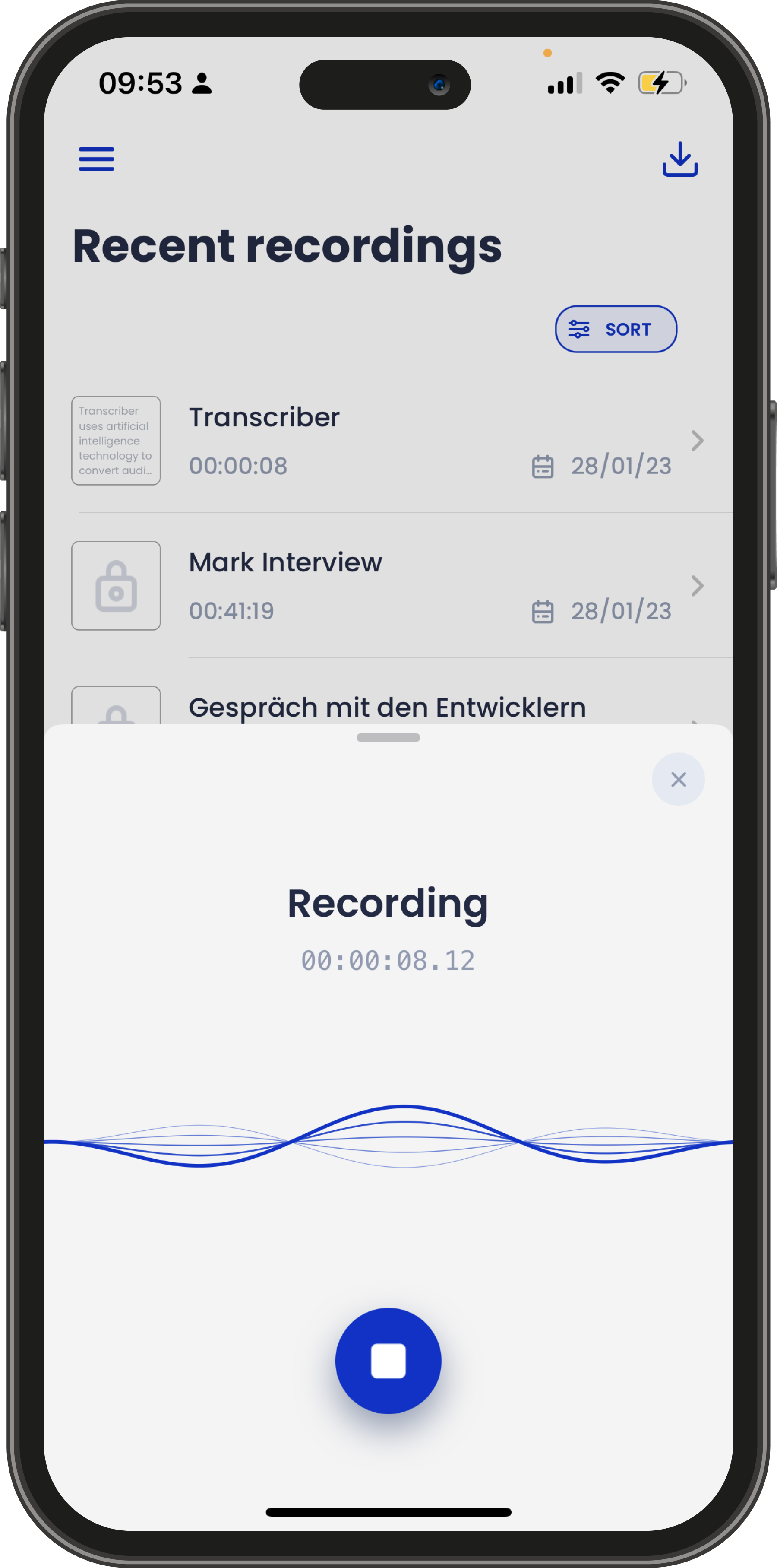 transcriber app recording