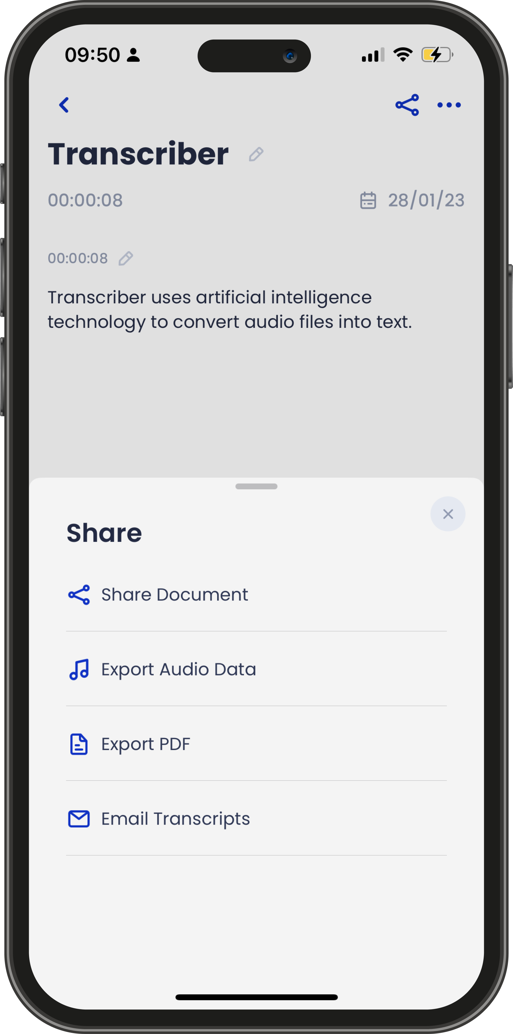 transcriber app share